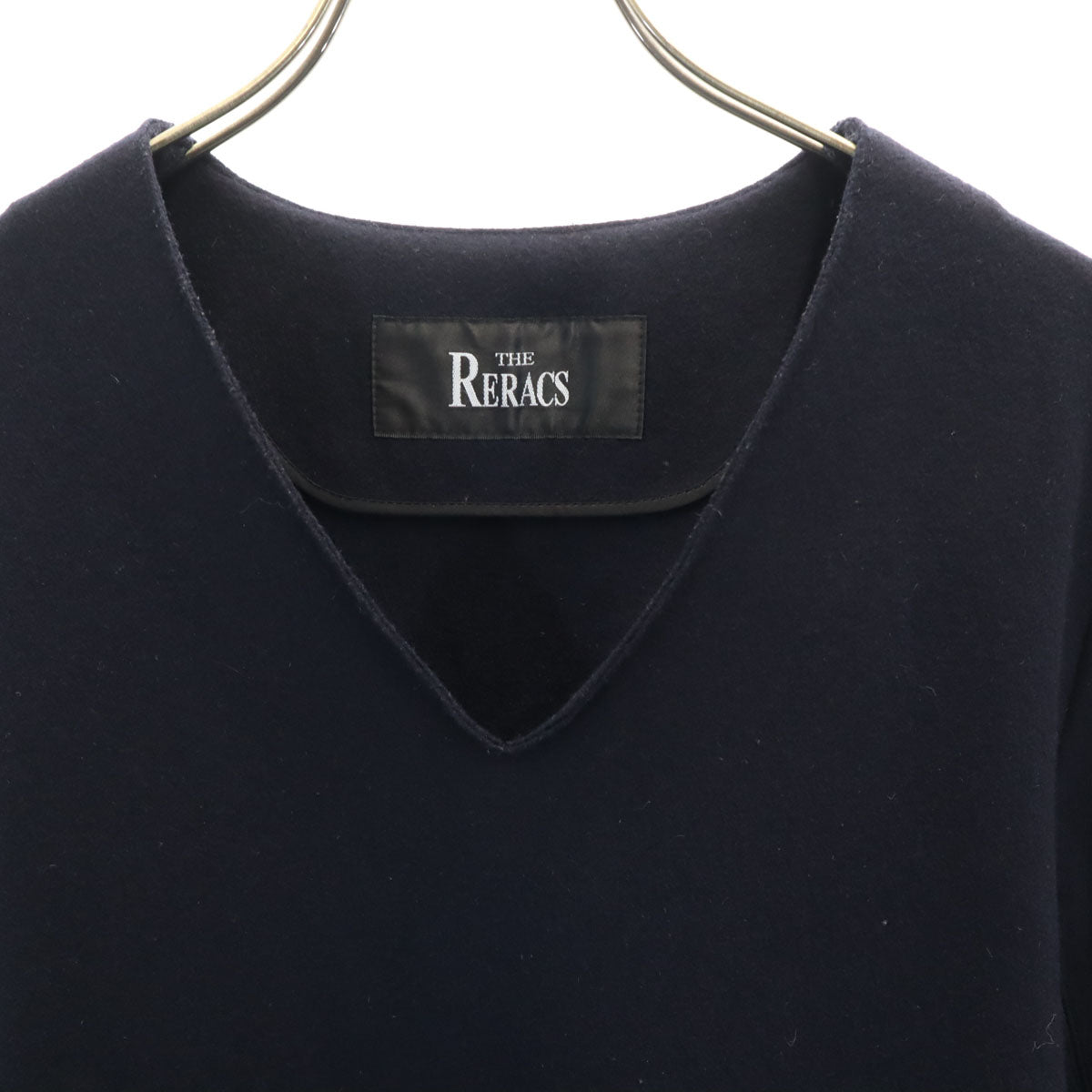 THE RERACS ザリラクス 日本製 ウール 長袖 Vネック ワンピース 38 ネイビー レディース