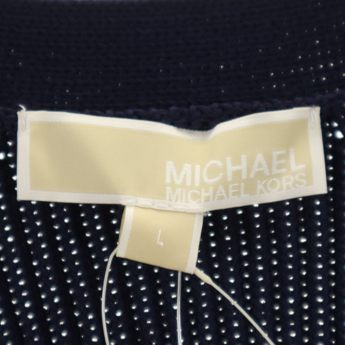 未使用 MICHAEL MICHAEL KORS マイケルマイケルコース 長袖 Vネック ロング ニットカーディガン L ネイビー レディース