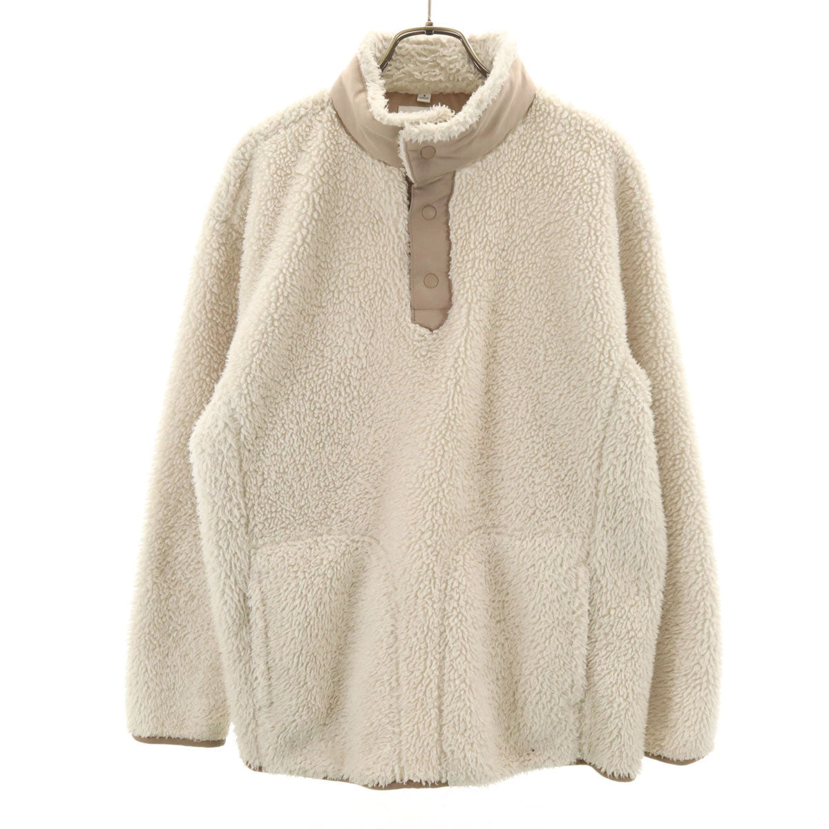 UNIQLO ユニクロ × ホワイトマウンテニアリング コラボ 半袖 オーバサイズ ハーフボタン フリースジャケット S ベージュ系 × White Mountaineering プルオーバー メンズ