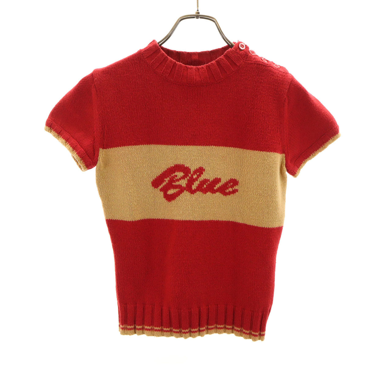 BURBERRY BLUE LABEL バーバリーブルーレーベル 半袖 セーター M レッド系 ニット 三陽商会 レディース