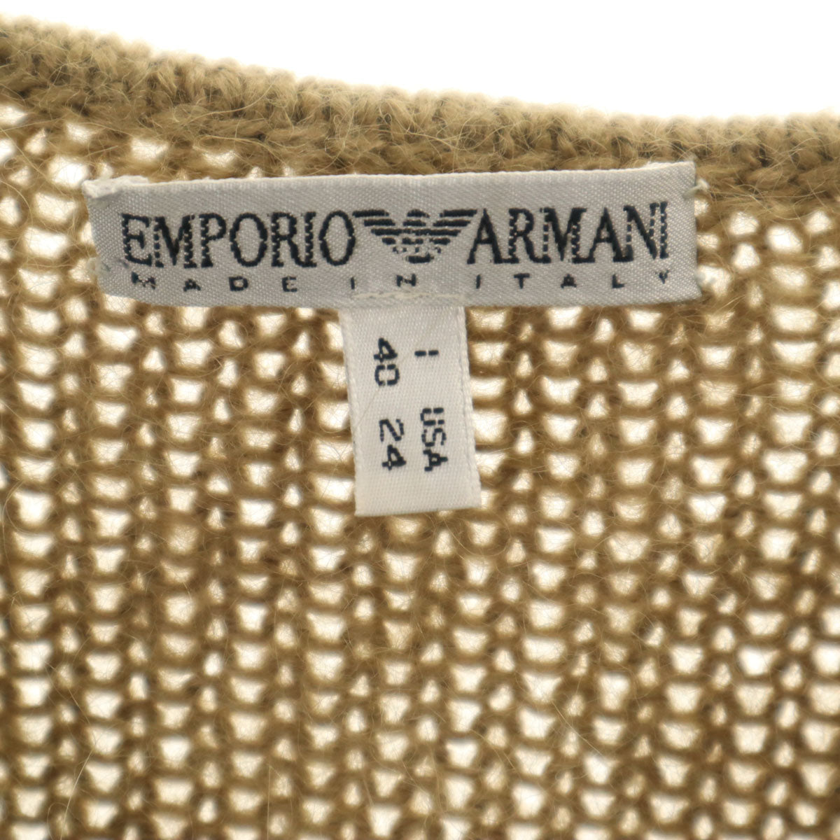 Emporio Armani エンポリオアルマーニ 90s イタリア製 アルパカブレンド オールド 半袖 Vネック ニット 40 ベージュブラウン セーター レディース
