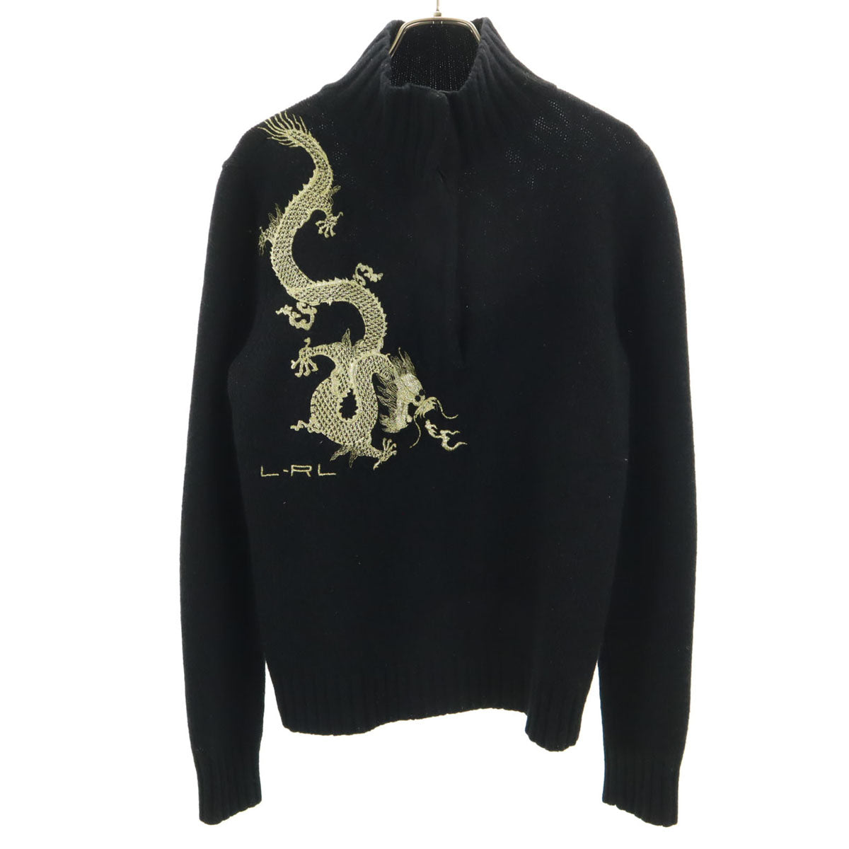 LAUREN RALPH LAUREN ローレンラルフローレン 長袖 ハーフボタン セーター S 黒 ニット 龍 レディース