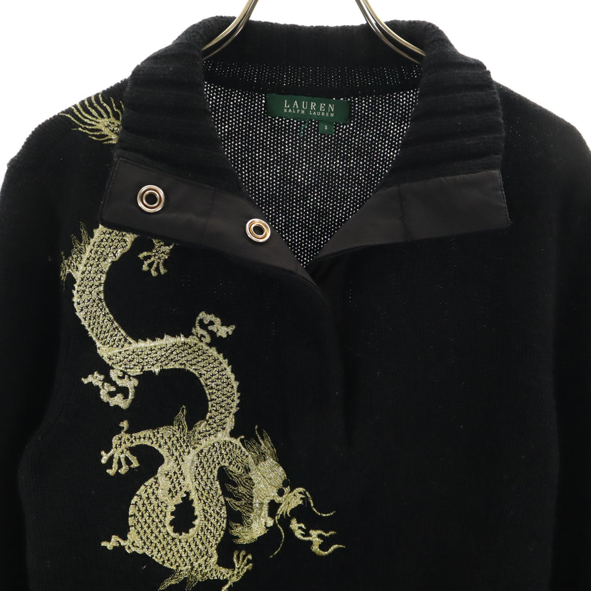 LAUREN RALPH LAUREN ローレンラルフローレン 長袖 ハーフボタン セーター S 黒 ニット 龍 レディース