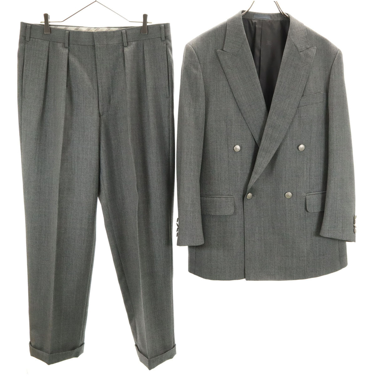 BURBERRY LONDON バーバリーロンドン 日本製 ダブル スーツ 上下 セットアップ AB6/94 グレー 三陽商会 メンズ