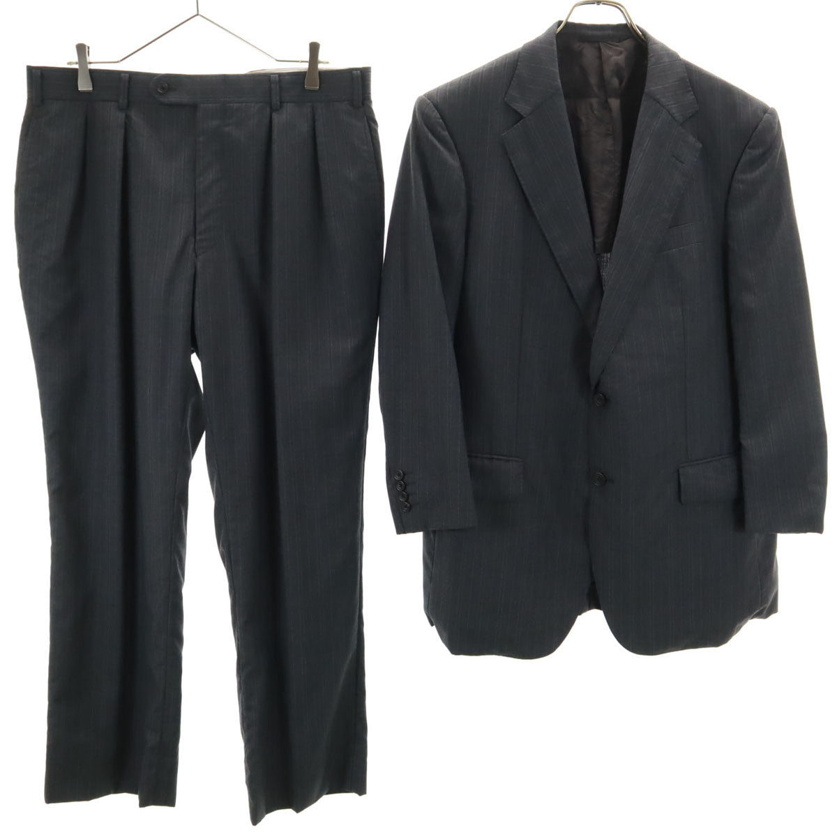 BURBERRY LONDON バーバリーロンドン 日本製 ストライプ柄 スーツ 上下 セットアップ BB5/BB4 チャコールグレー 三陽商会 カバー付き メンズ