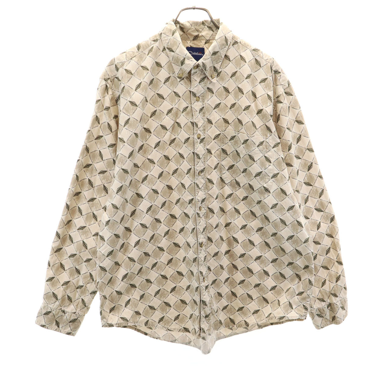 Catalina カタリナ 総柄 長袖 ボタンダウンシャツ L ベージュ系 メンズ