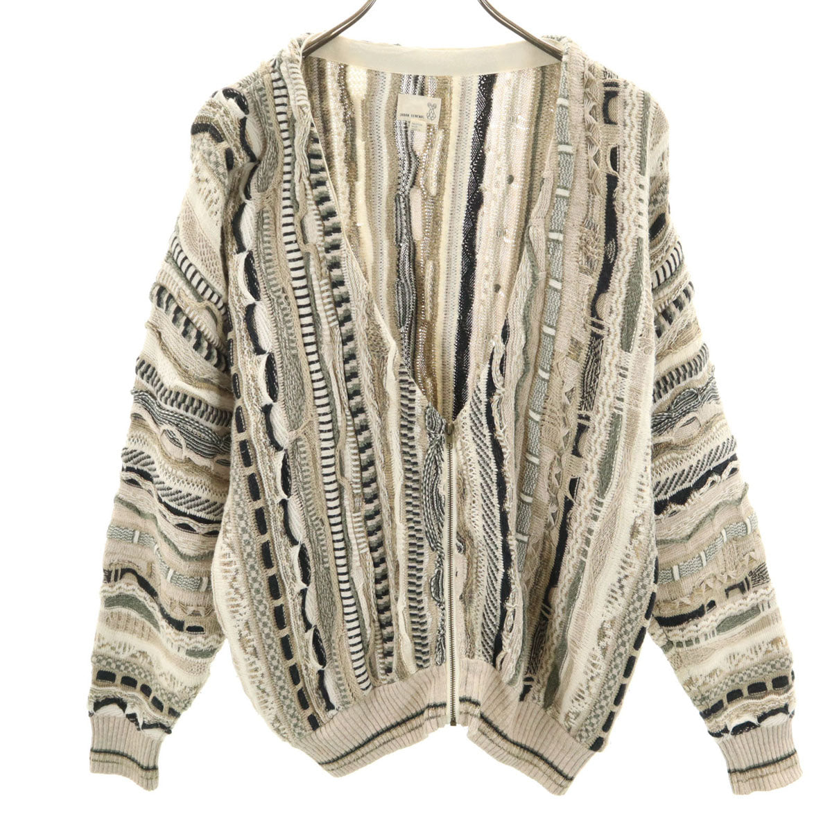 URBAN RENEWAL USA製 長袖 3D ニットカーディガン S/M グレー系 ジップ メンズ