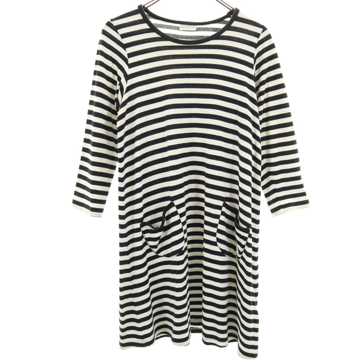 marimekko マリメッコ フィンランド製 ボーダー柄 長袖 天竺 ワンピース 160 ホワイト キッズ