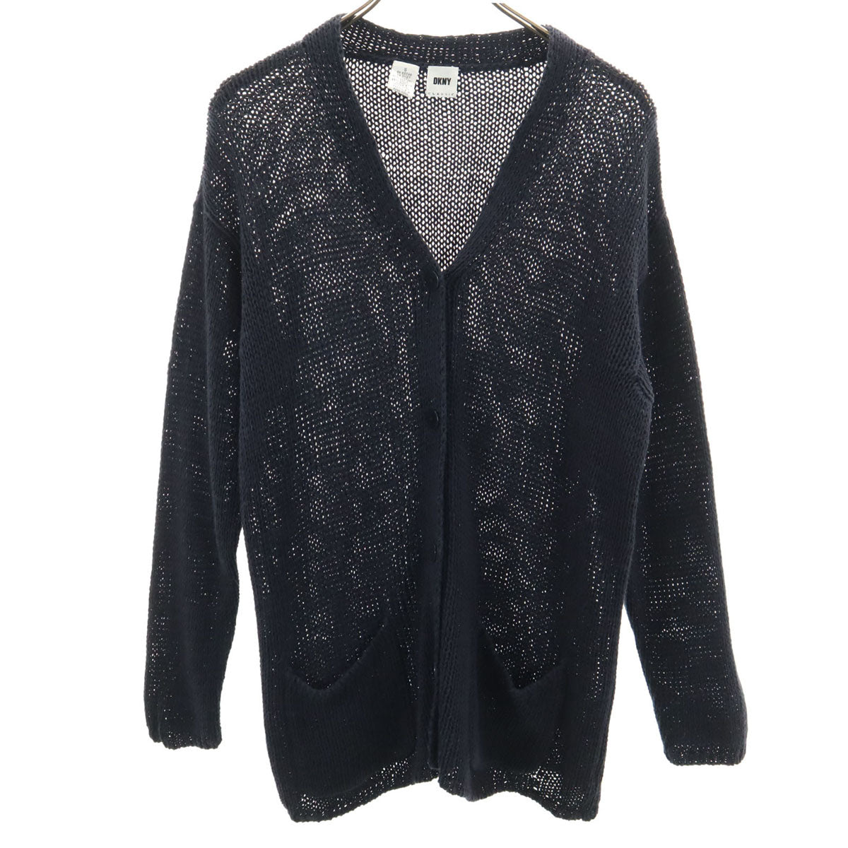 DKNY CLASSIC ダナキャランニューヨーク クラシック 90s オールド 長袖 Vネック ニットカーディガン S ネイビー レディース