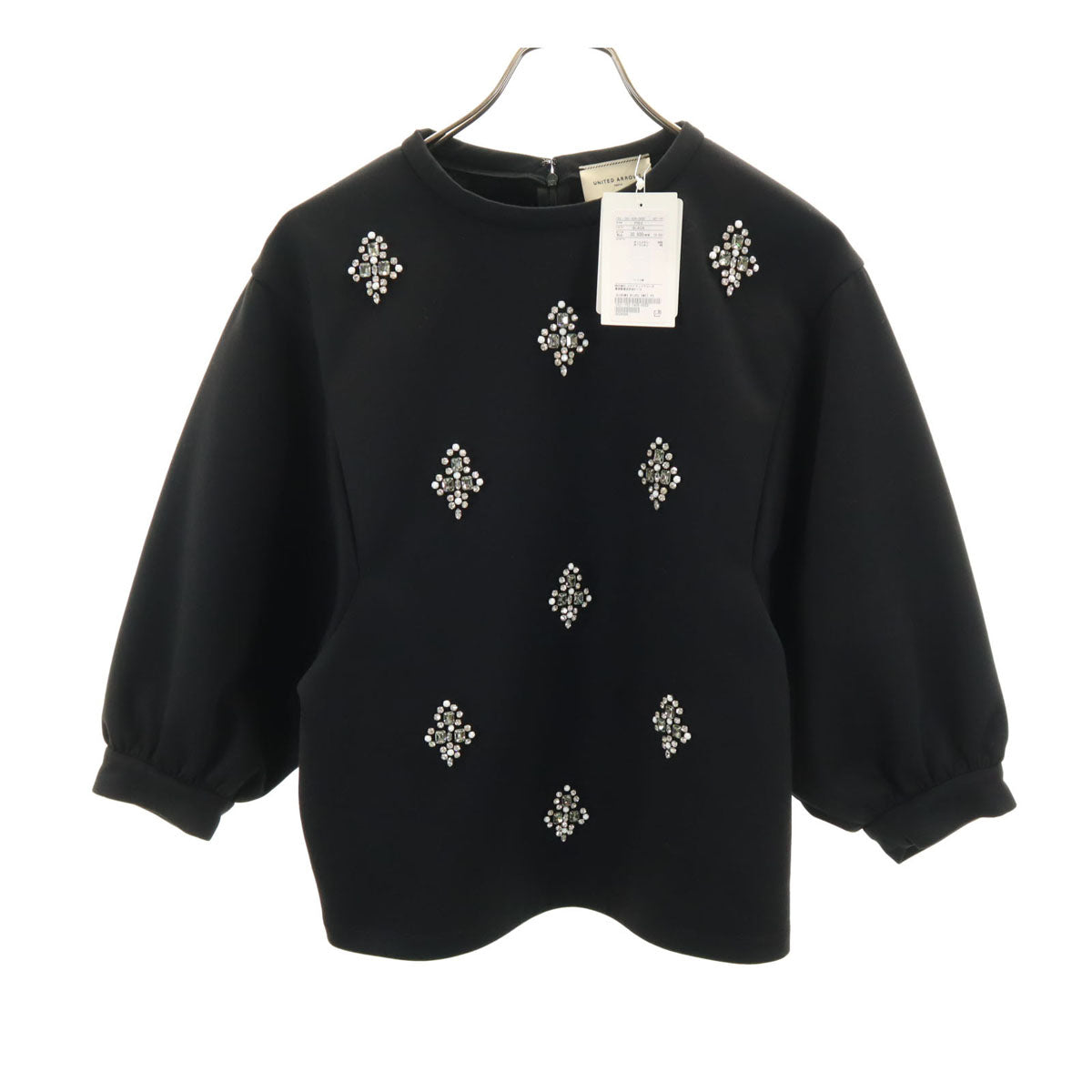 未使用 UNITED ARROWS ユナイテッドアローズ 7分袖 ビジュー トレーナー FREE ブラック レディース