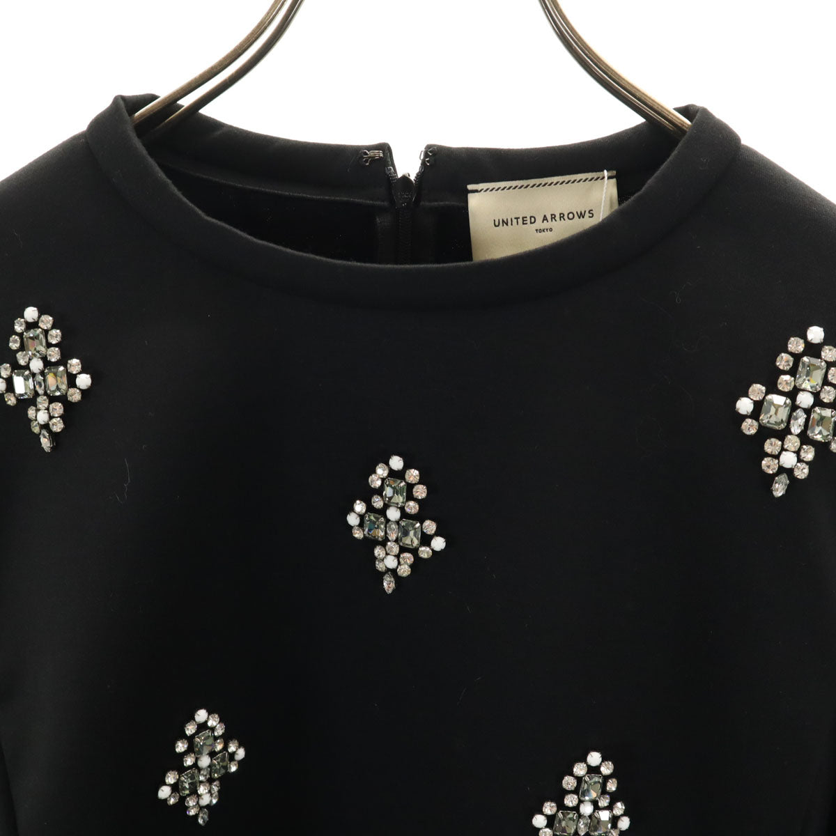 未使用 UNITED ARROWS ユナイテッドアローズ 7分袖 ビジュー トレーナー FREE ブラック レディース