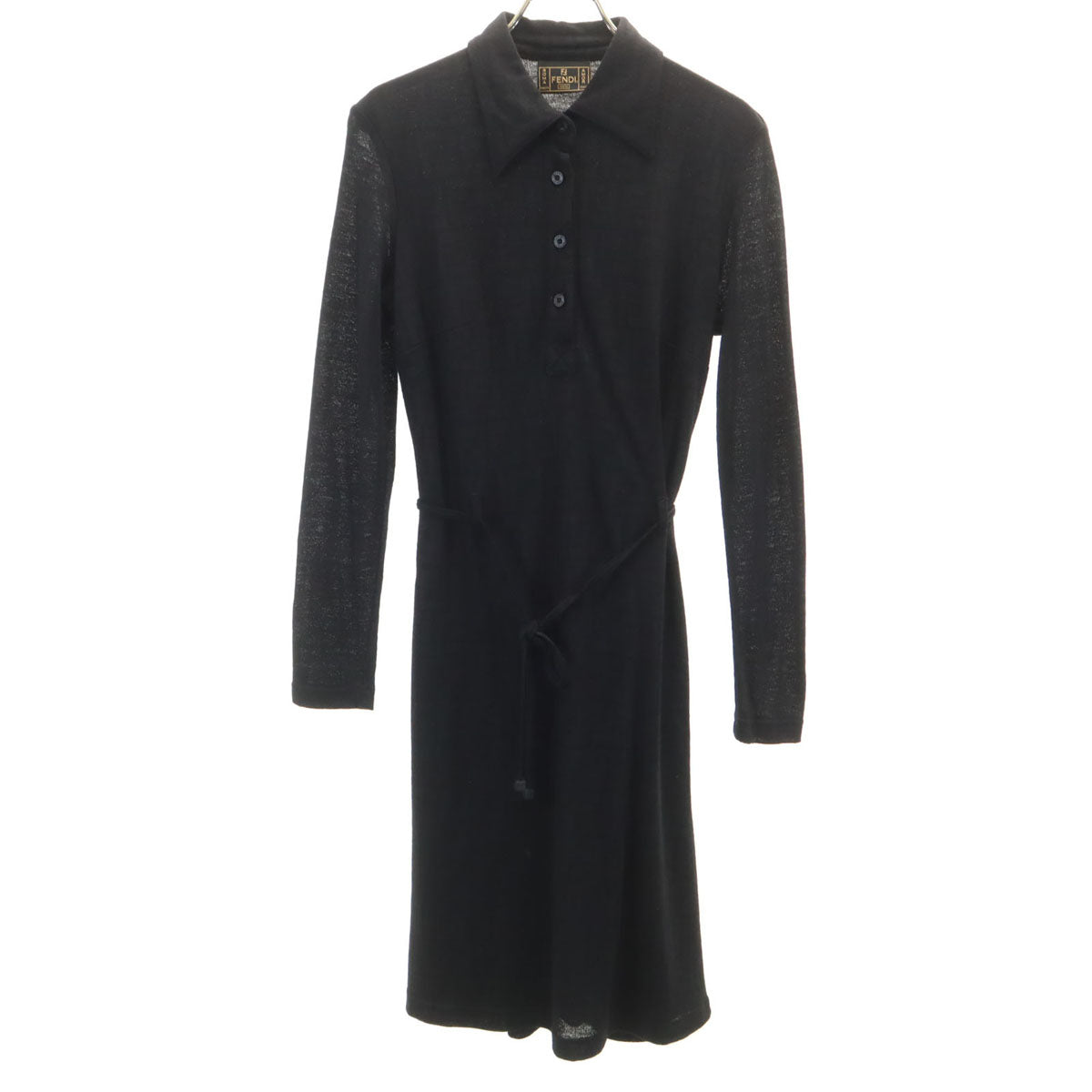 FENDI JEANS フェンディ ジーンズ イタリア製 ズッカ柄 長袖 ポロ ワンピース 44 ブラック レディース