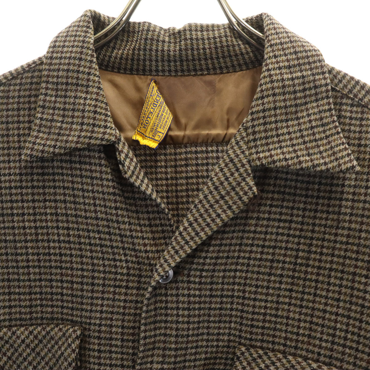 PENDLETON ペンドルトン 60s ヴィンテージ ハウンドトゥース柄 長袖 オープンカラー ウールシャツ L ブラウン 千鳥格子 メンズ