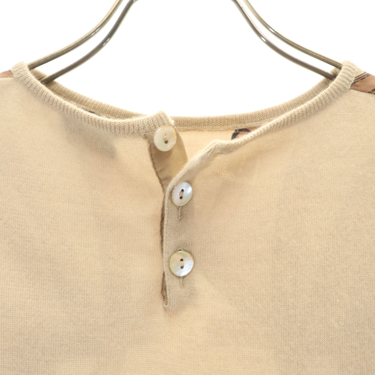 Herno ヘルノ イタリア製 カシミヤ シルクブレンド スカーフ柄 長袖 ニット 40 ベージュ レディース