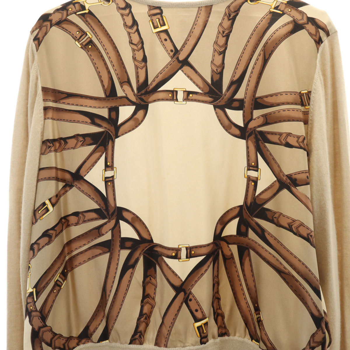 Herno ヘルノ イタリア製 カシミヤ シルクブレンド スカーフ柄 長袖 ニット 40 ベージュ レディース