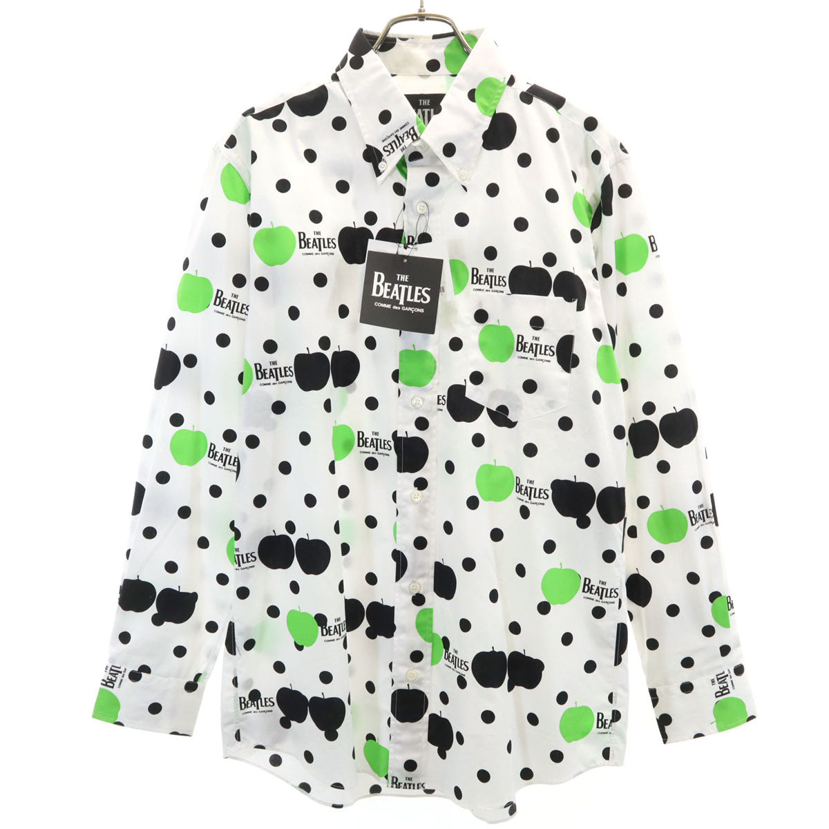 未使用 COMME des GARCONS コムデギャルソン 2015年 THE BEATLES ビートルズ コラボ 日本製 アップルドット柄 長袖 ボタンダウンシャツ L ホワイト メンズ