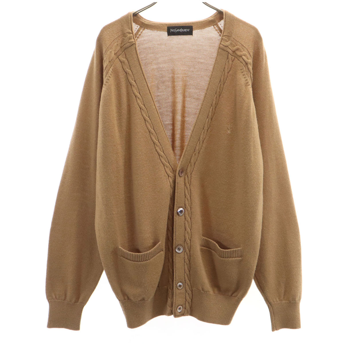 YVES SAINT LAURENT イヴサンローラン 90s オールド 長袖 Vネック ニットカーディガン M ブラウン レディース