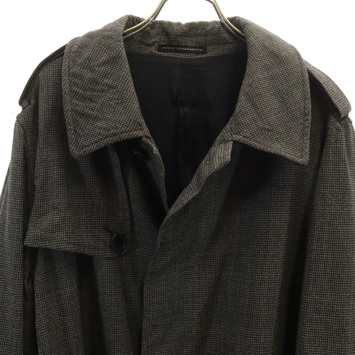 Y’s for men ワイズフォーメン 日本製 ハウンドトゥース柄 トレンチコート 4 チャコールグレー ヨウジヤマモト 千鳥格子 メンズ