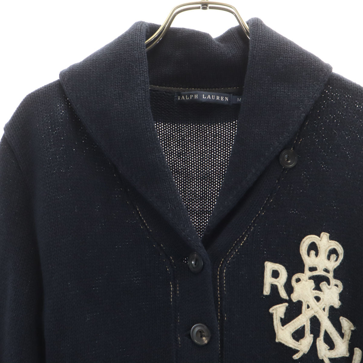 RALPH LAUREN ラルフローレン リネンブレンド 長袖 ショールカラー ニットカーディガン M ネイビー インパクト21 レディース