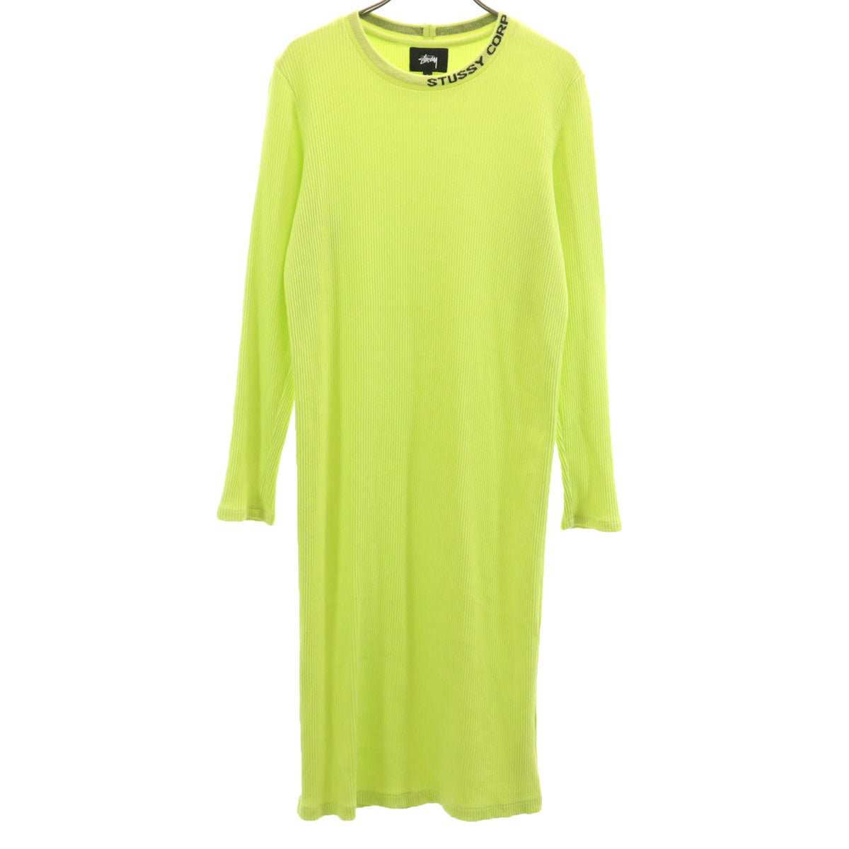 STUSSY ステューシー 長袖 リブニット ワンピース S ネオンイエロー レディース