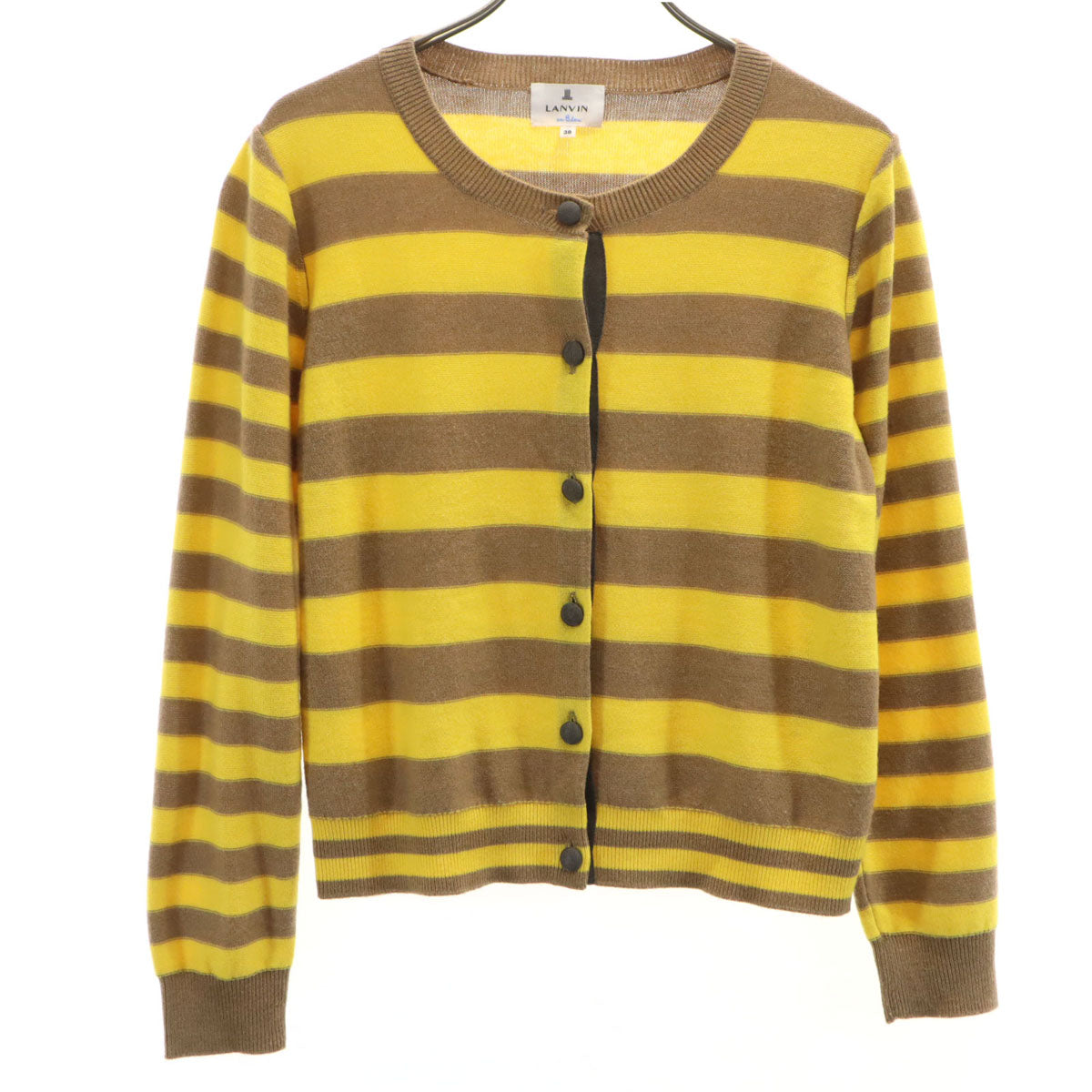 LANVIN en Bleu ランバンオンブルー ボーダー柄 長袖 ニットカーディガン 38 イエロー レディース