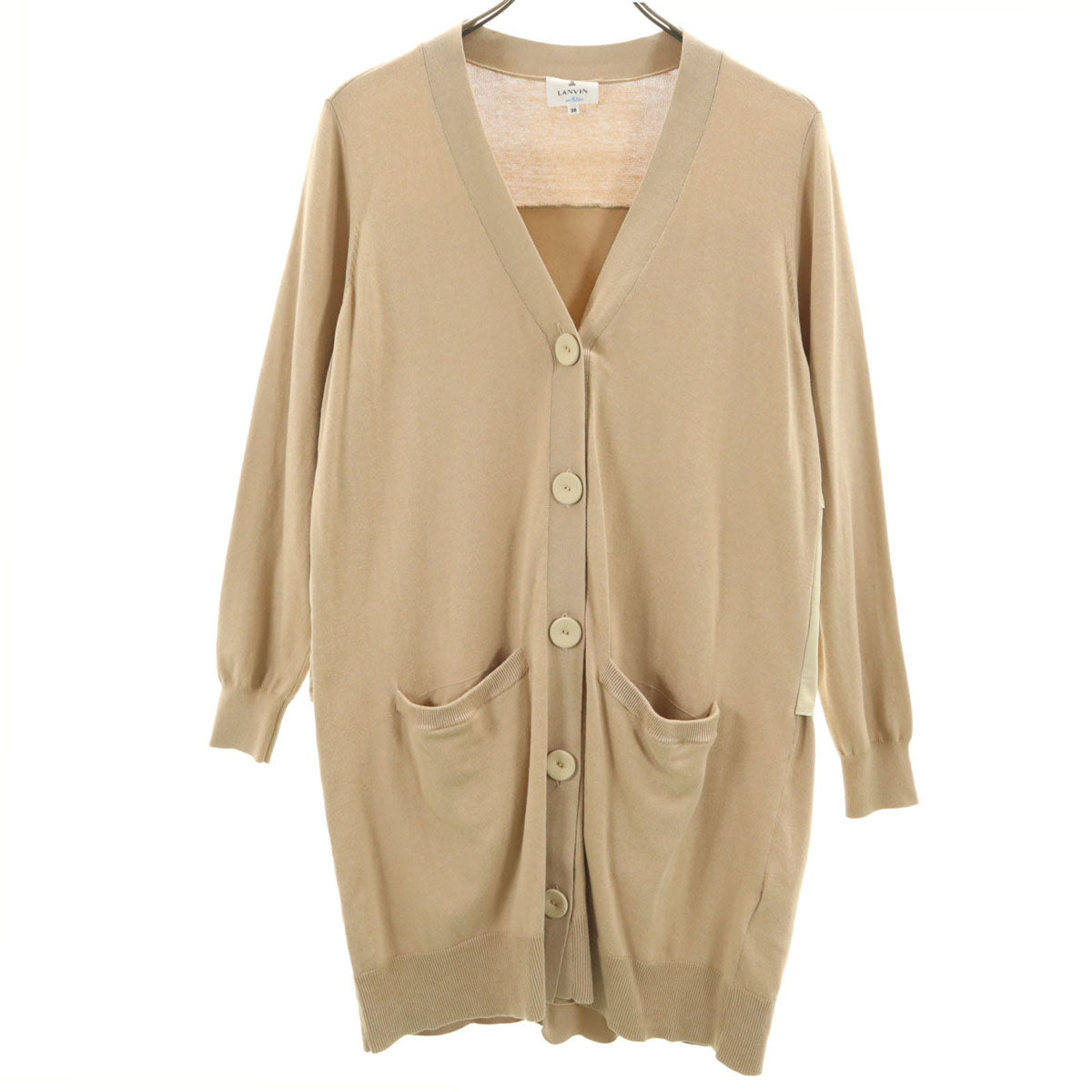 LANVIN en Bleu ランバンオンブルー ロング ニットカーディガン 38 ベージュ レディース