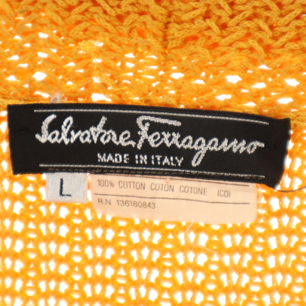 Salvatore Ferragamo サルヴァトーレフェラガモ イタリア製 長袖 ショールカラー ニットカーディガン L 山吹色 レディース