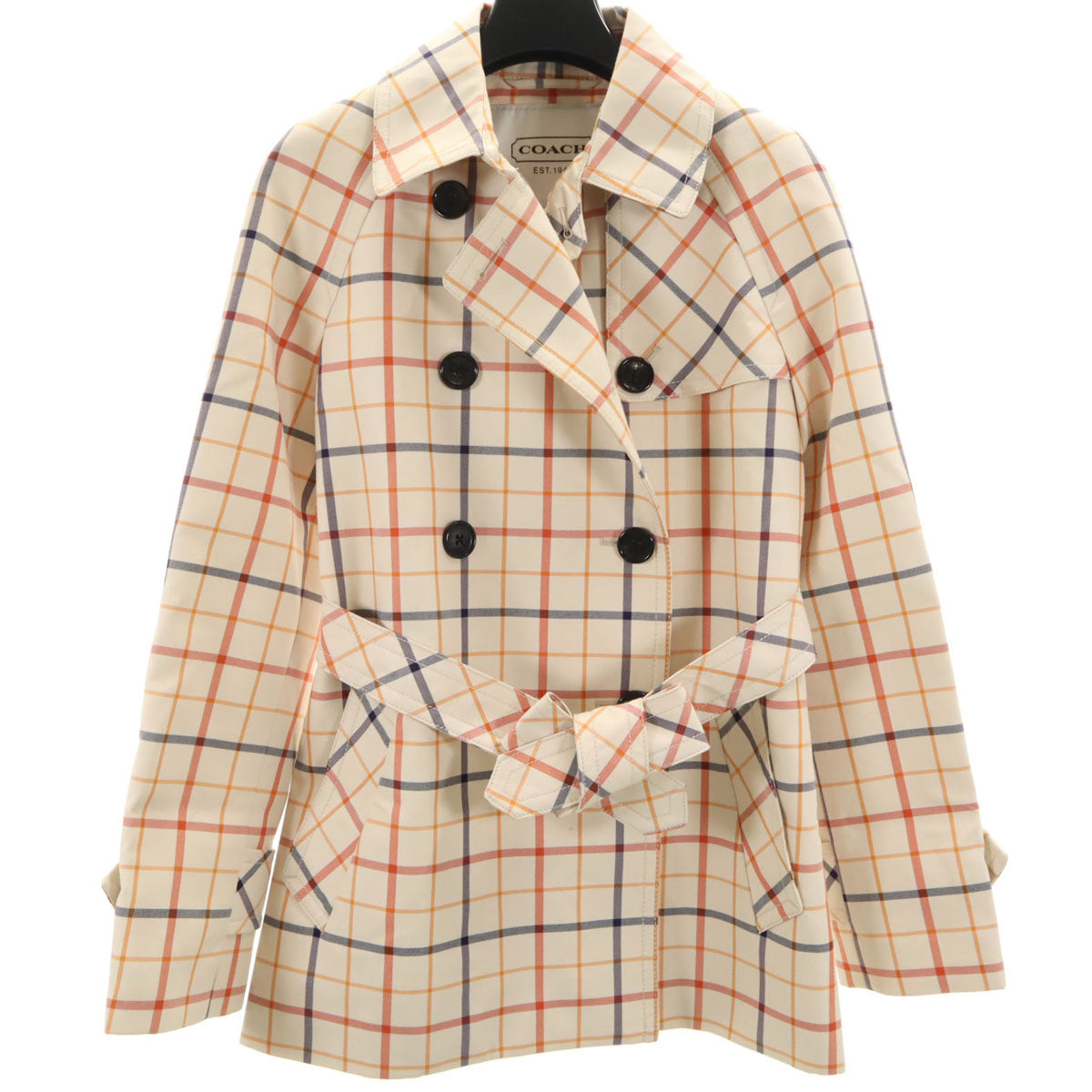 COACH コーチ チェック柄 トレンチコート S ペールオレンジ カバー付き メンズ