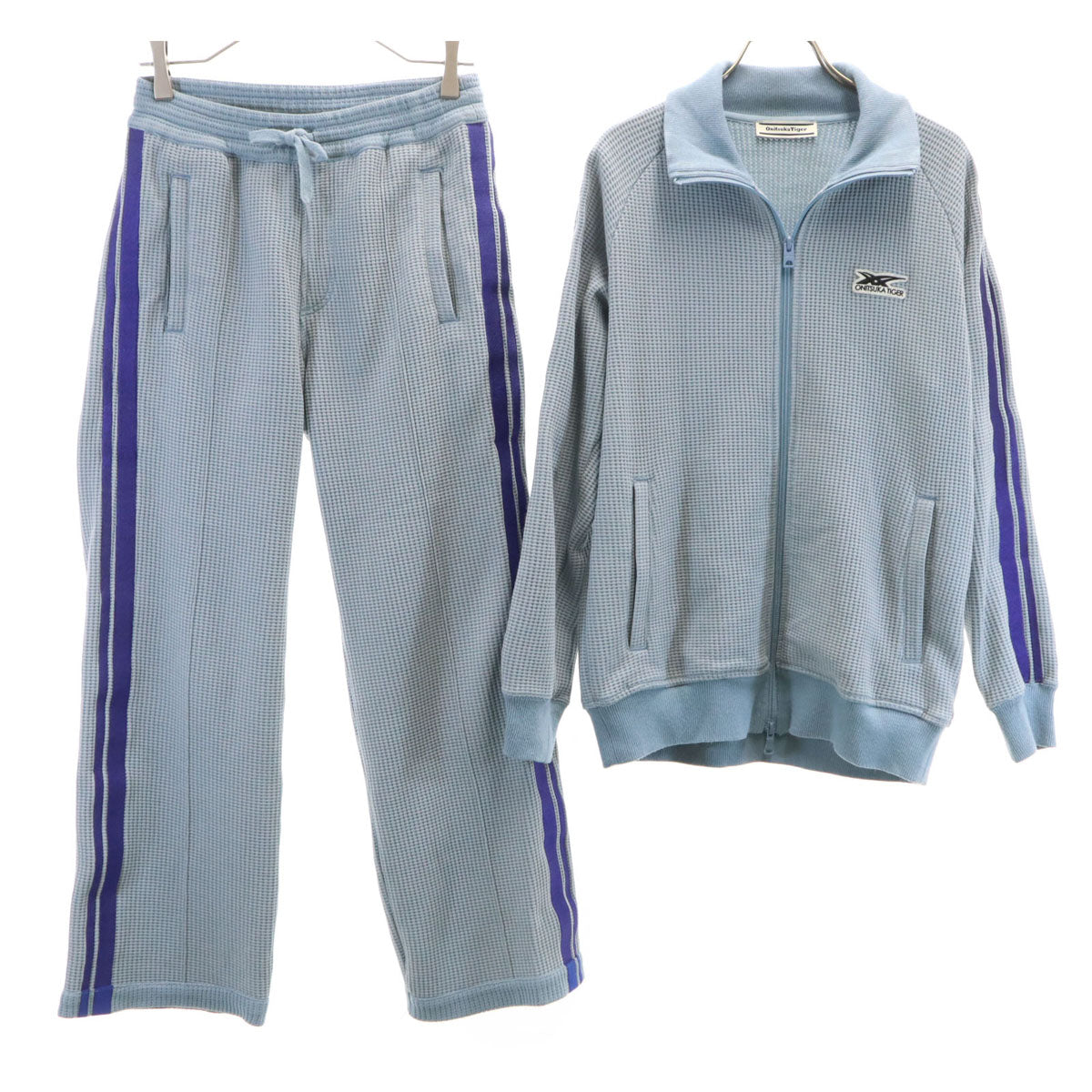 ONITSUKA TIGER オニツカタイガー ワッフル地 トラックジャケット 上下 セットアップ S/XS ブルーグレー ユニセックス メンズ