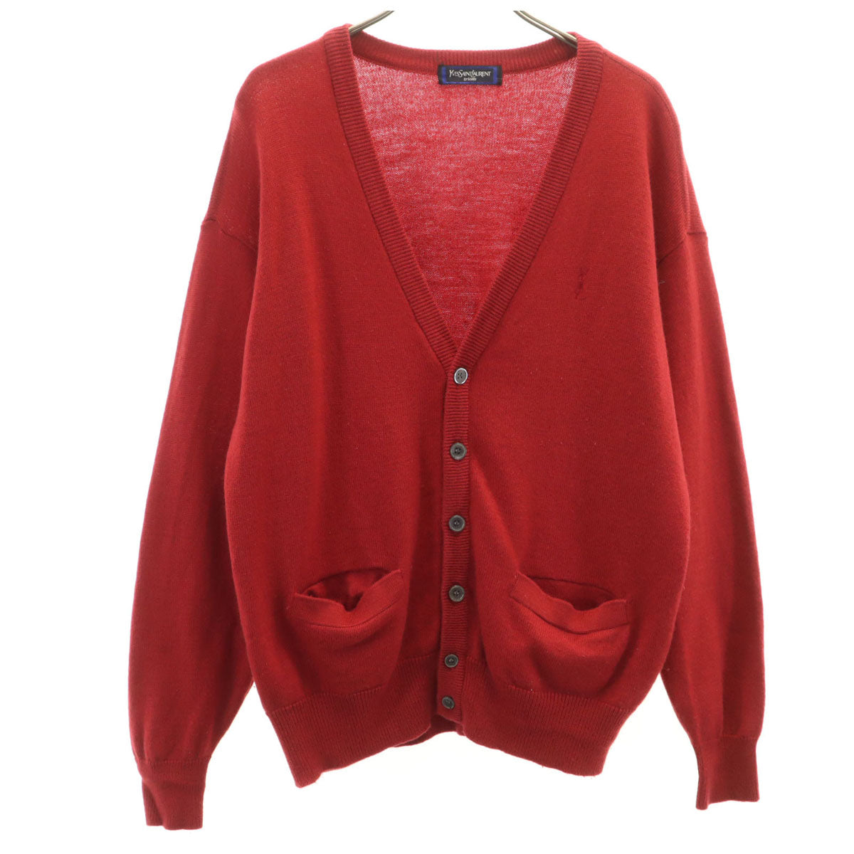 YVES SAINT LAURENT イヴサンローラン 90s オールド 長袖 Vネック ニットカーディガン L レッド レディース