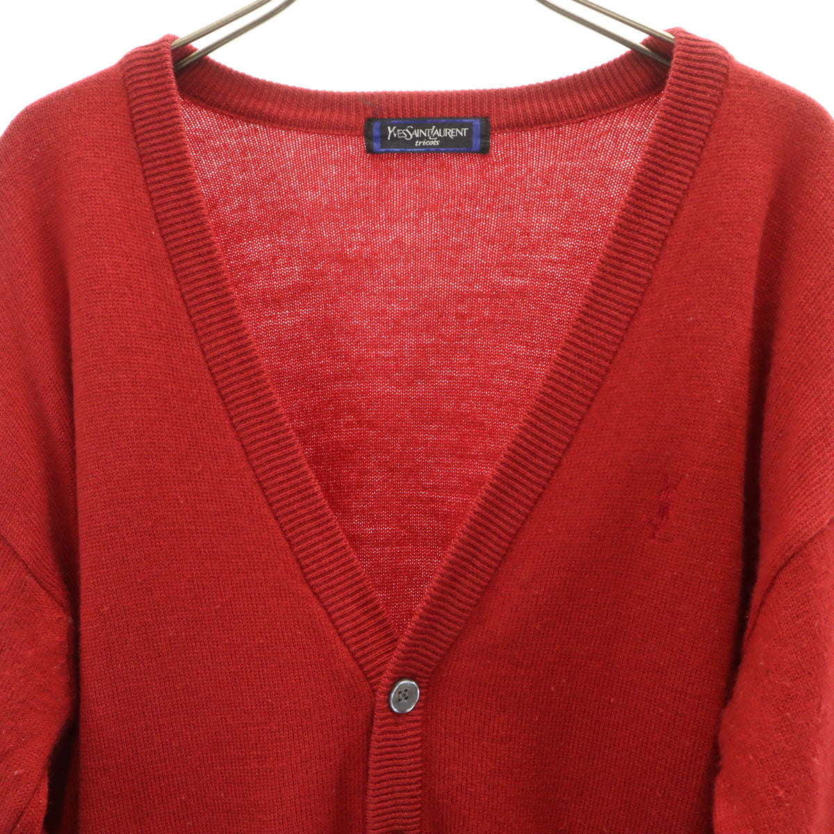 YVES SAINT LAURENT イヴサンローラン 90s オールド 長袖 Vネック ニットカーディガン L レッド レディース