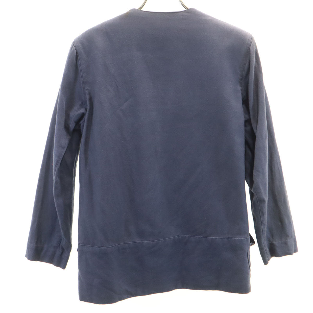 ISSEY MIYAKE イッセイミヤケ 70s 日本製 リネンブレンド 初期タグ ヴィンテージ ノーカラージャケット 9 ネイビー レディース