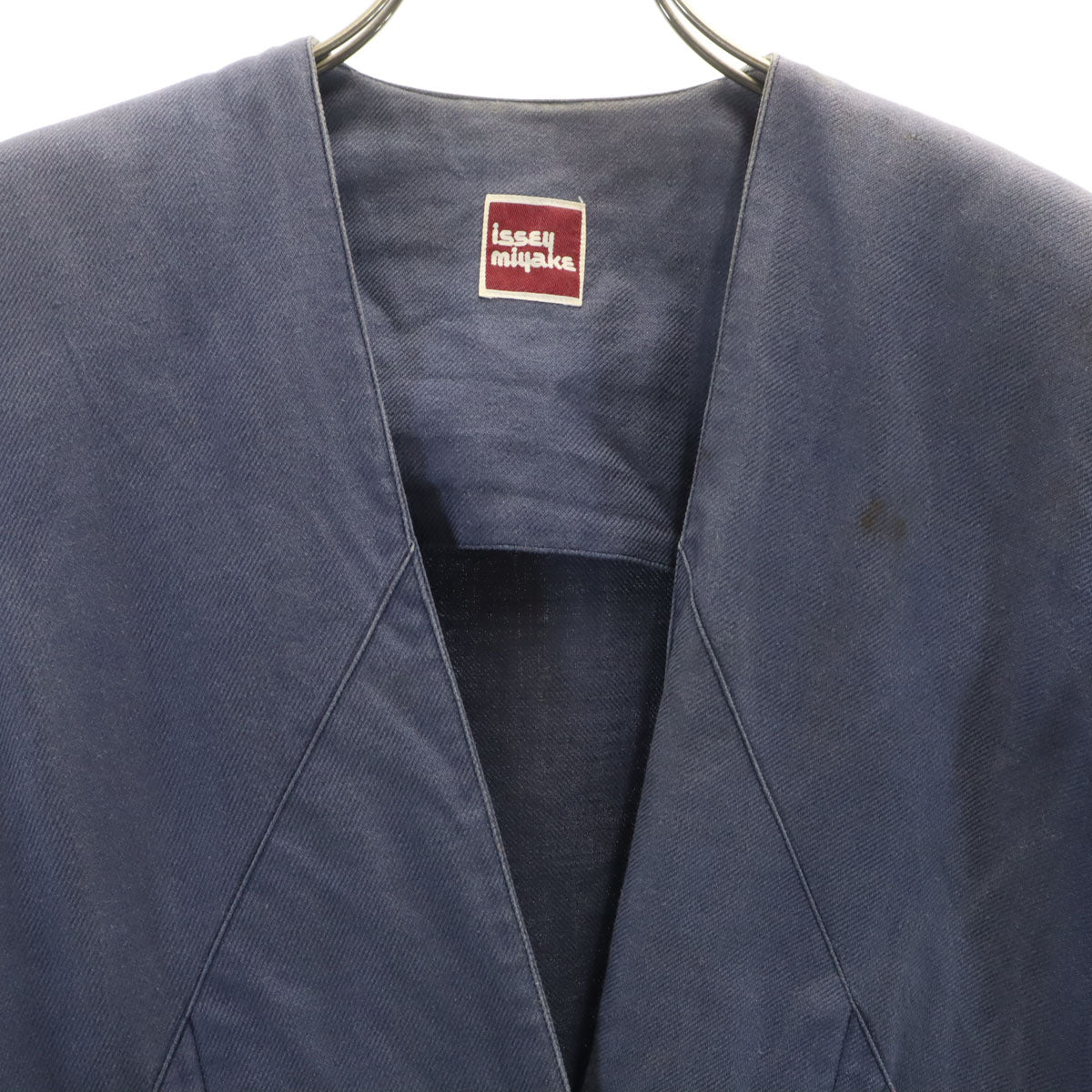 ISSEY MIYAKE イッセイミヤケ 70s 日本製 リネンブレンド 初期タグ ヴィンテージ ノーカラージャケット 9 ネイビー レディース