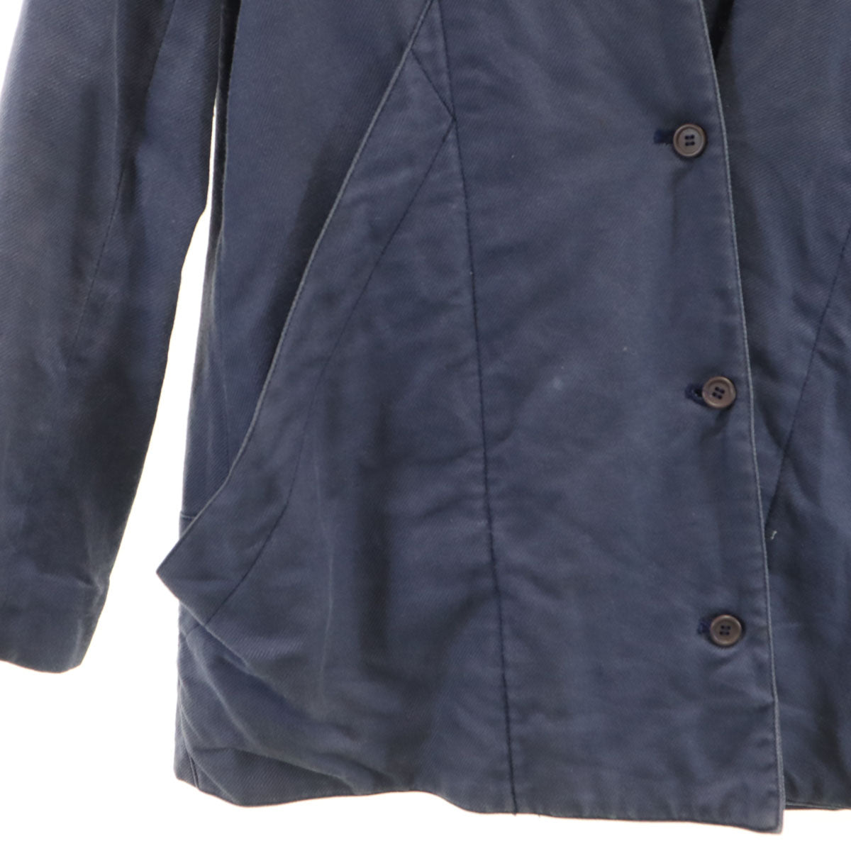 ISSEY MIYAKE イッセイミヤケ 70s 日本製 リネンブレンド 初期タグ ヴィンテージ ノーカラージャケット 9 ネイビー レディース