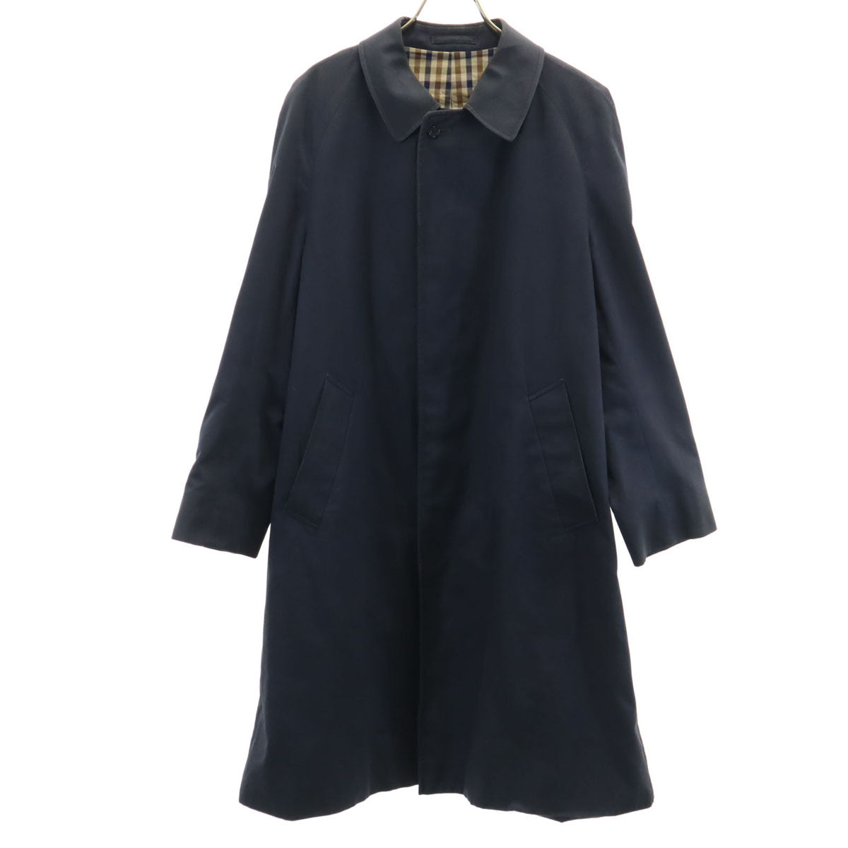 Aquascutum アクアスキュータム 80s ヴィンテージ ステンカラーコート ネイビー メンズ
