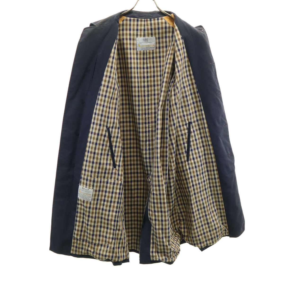Aquascutum アクアスキュータム 80s ヴィンテージ ステンカラーコート ネイビー メンズ