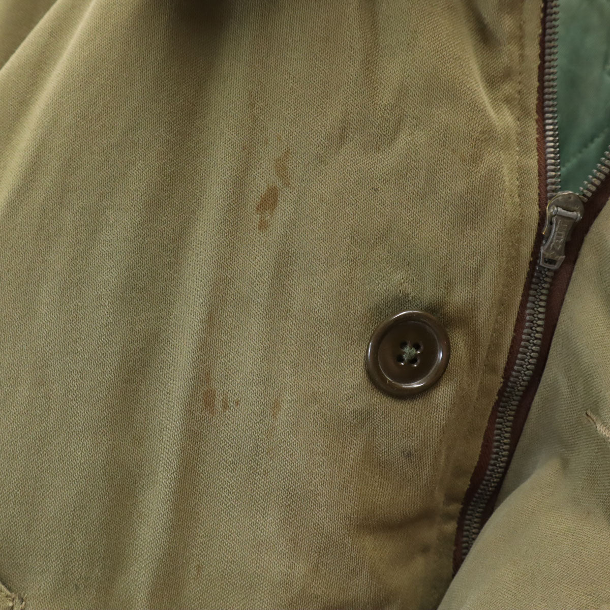 VINTAGE ヴィンテージ 40s 50s クラウンジップ バネクラ 民間品 B-9タイプ フライトジャケット カーキ フード欠損 メンズ