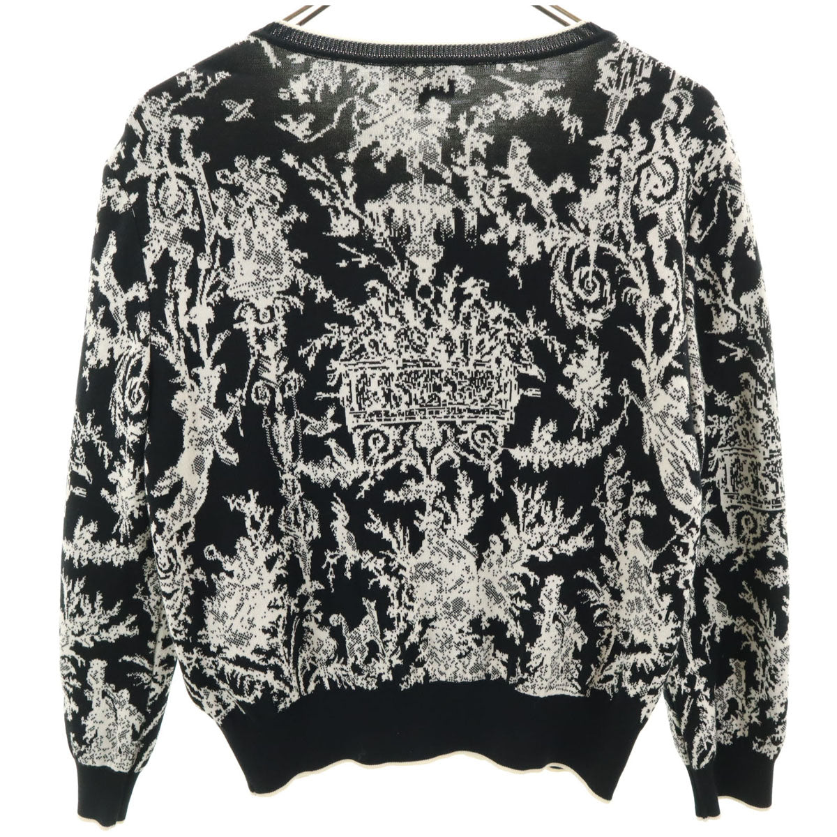 美品 LANVIN LA COLLECTION ランバンコレクション 日本製 総柄 長袖 ニットカーディガン 40 ブラック レディース