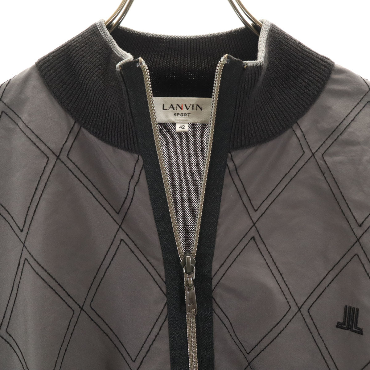 LANVIN SPORT ランバンスポール ダイヤ柄 ニットジャケット 42 チャコールグレー メンズ