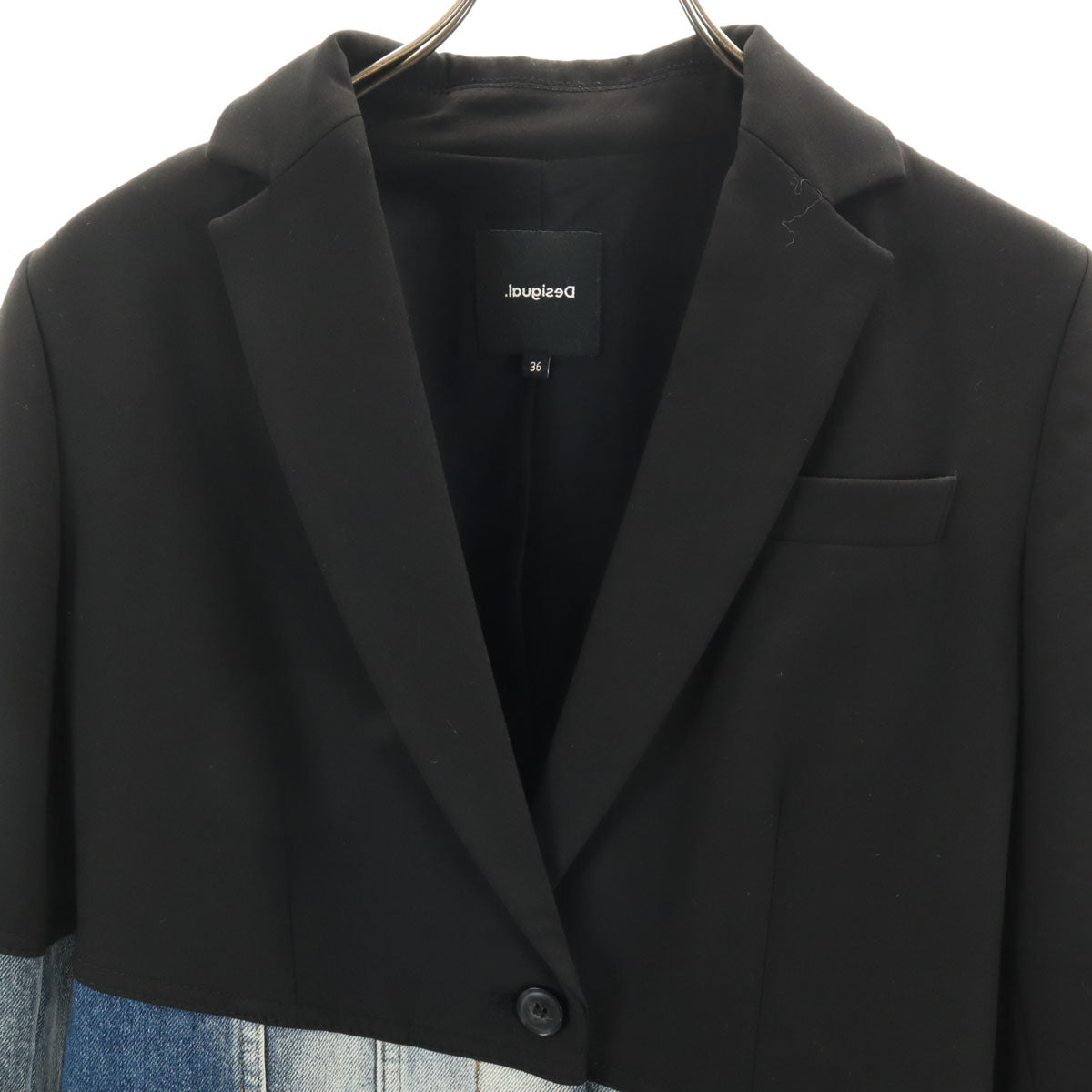 Desigual デシグアル デニム切替 ハイブリッドスリム ブレザー 36 ブラック レディース
