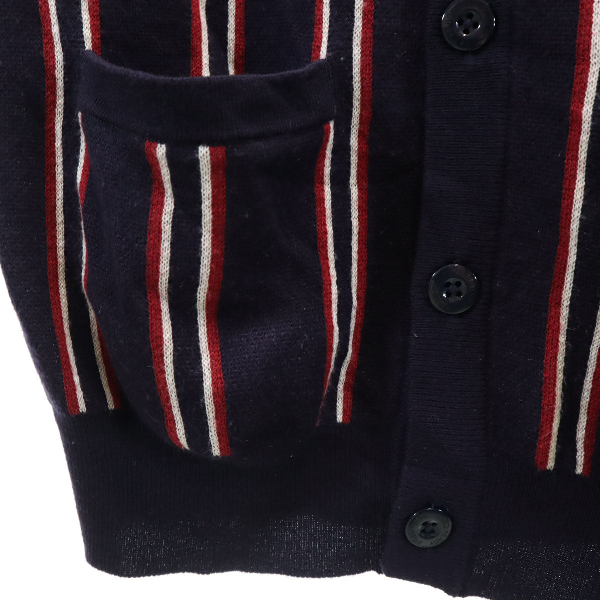 FRED PERRY フレッドペリー ストライプ 長袖 Vネック カーディガン S ネイビー系 メンズ