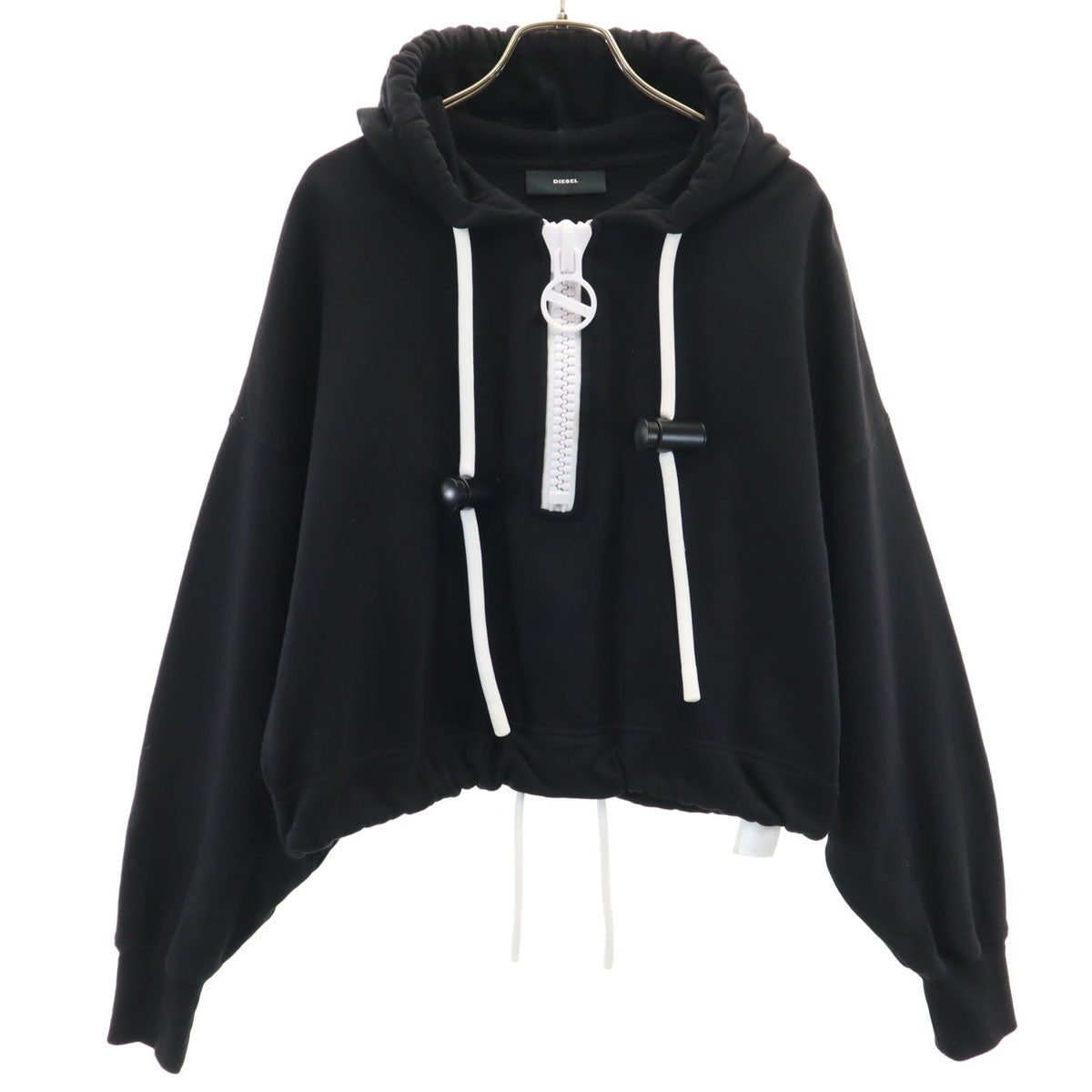 DIESEL ディーゼル 長袖 アンクル丈 ハーフジップ スウェットパーカー XXS ブラック レディース