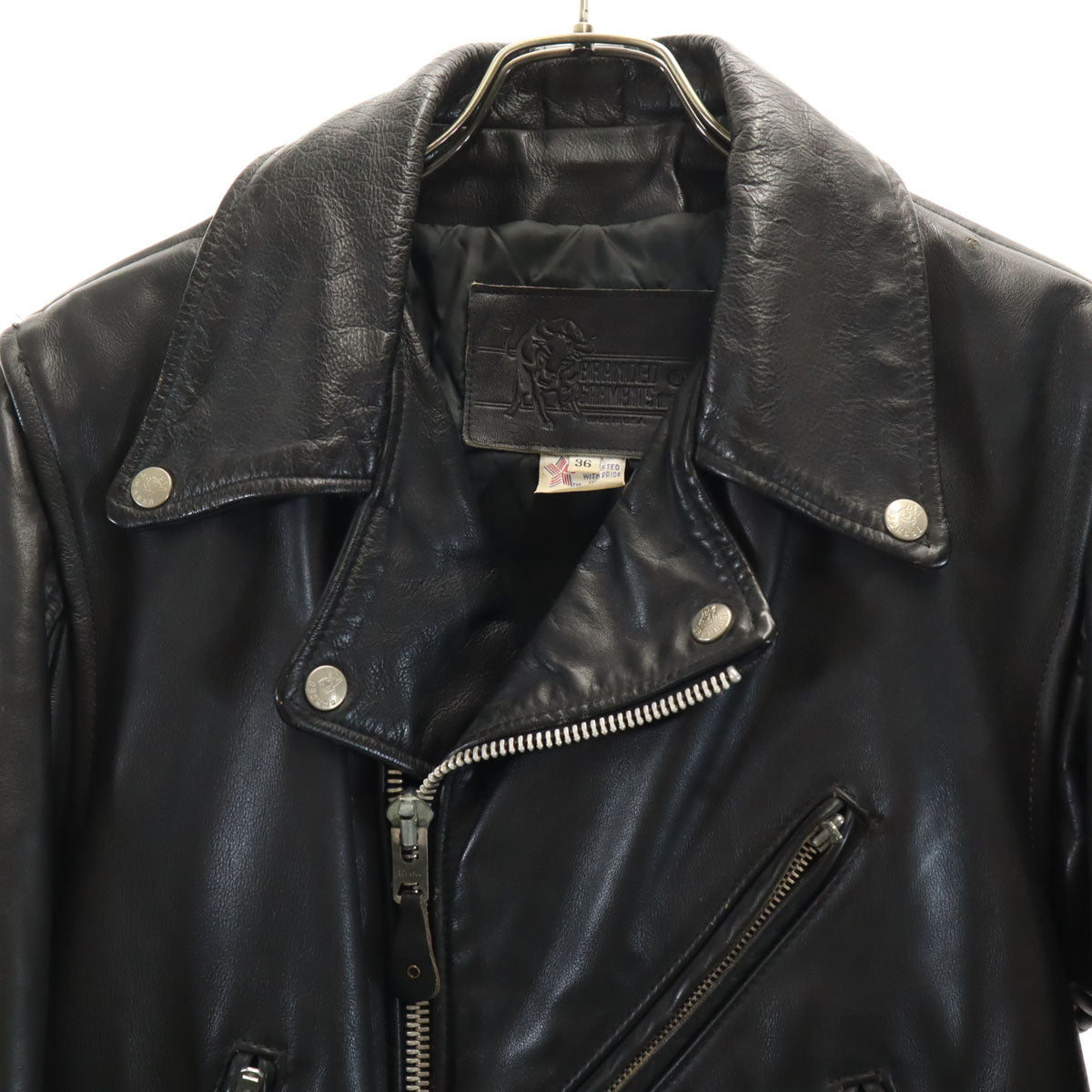 BRANDED GARMENTS ブランデッドガーメンツ 80s USA製 ヴィンテージ 本革レザー ダブルライダースジャケット 36 ブラック メンズ