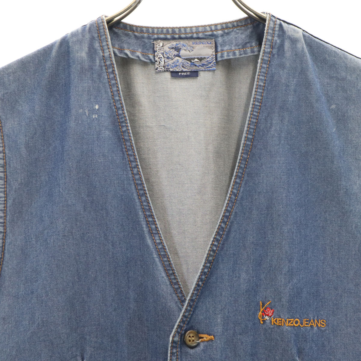 KENZO JEANS ケンゾージーンズ 90s 日本製 オールド デニム ジレベスト FREE ウォッシュブルー メンズ