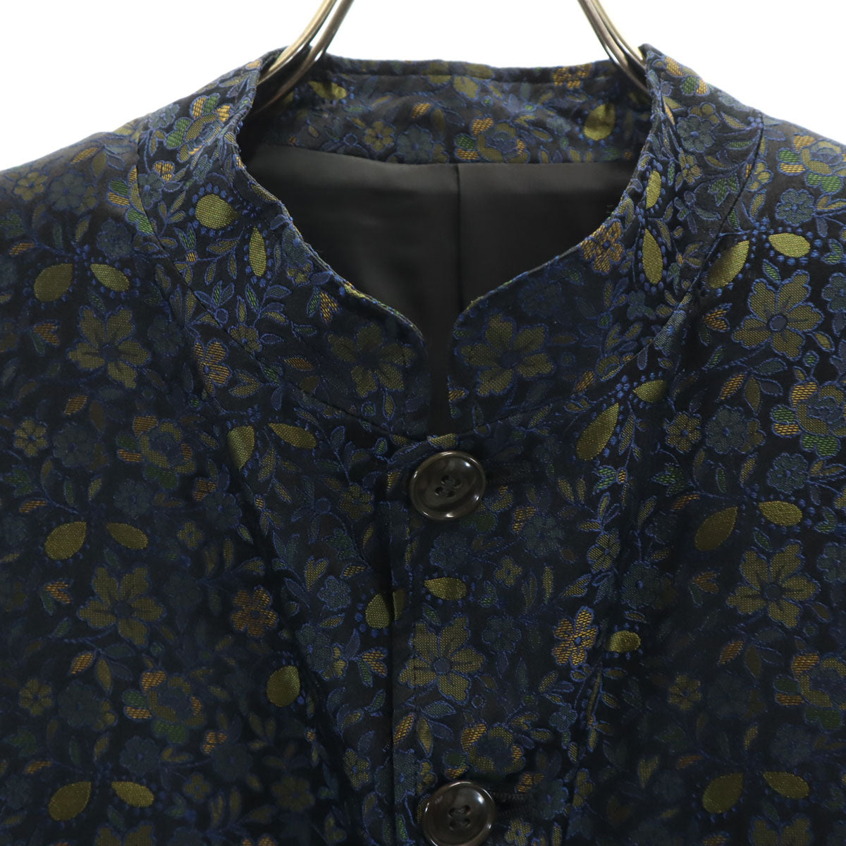 KENZO ケンゾー 90s 日本製 シルク オールド 花柄 スタンドカラー ジャケット F ネイビー レディース