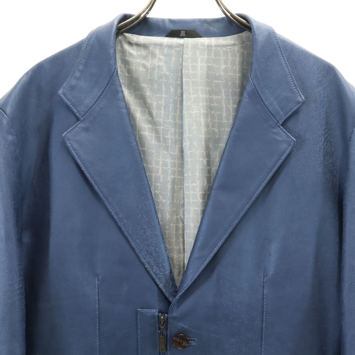 LANVIN LA COLLECTION ランバンコレクション 日本製 羊革レザー テーラードジャケット 52 青紺 メンズ