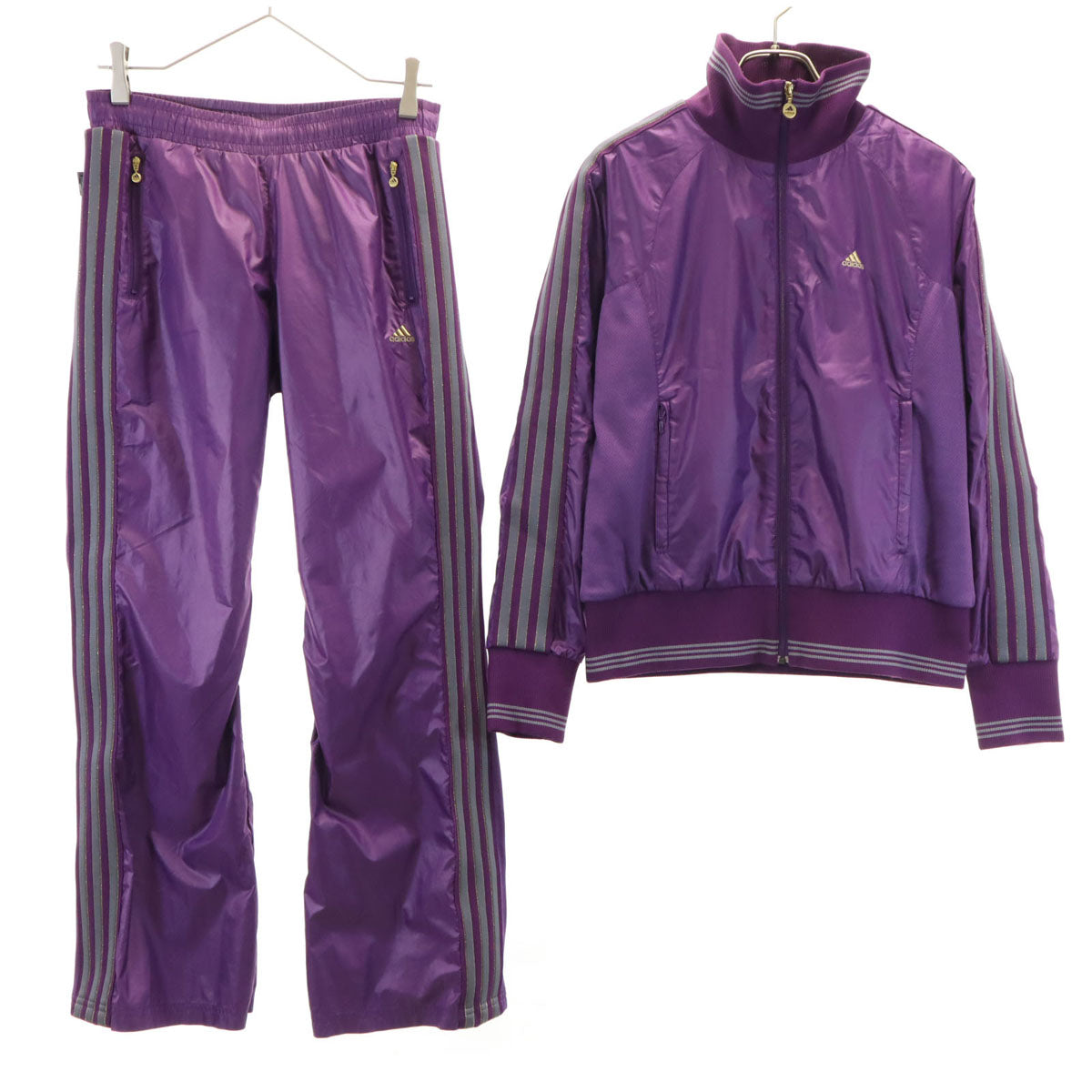 adidas アディダス 長袖 ジャージジャケット 上下 セットアップ M パープル レディース