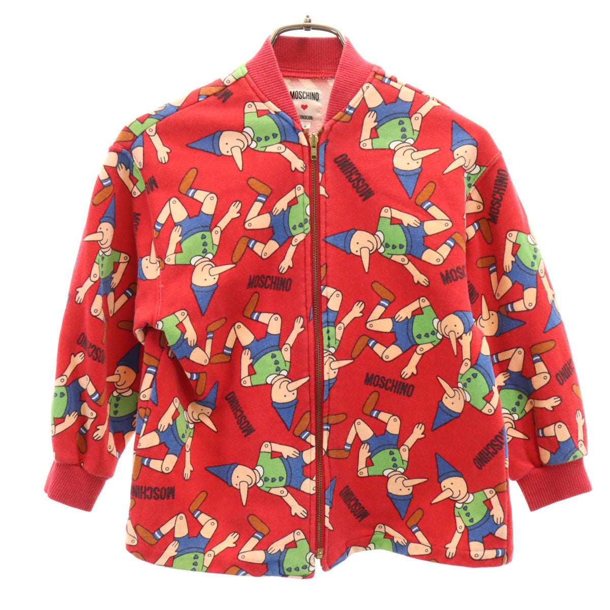 MOSCHINO JUNIOR モスキーノ ジュニア ピノキオ柄 スウェット ジップジャケット 120 レッド キッズ