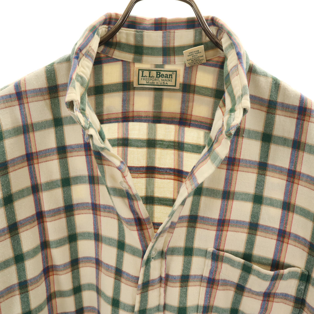 L.L.Bean エルエルビーン 90s USA製 オールド チェック柄 長袖 コットンネル ボタンダウンシャツ M ベージュ アウトドア メンズ