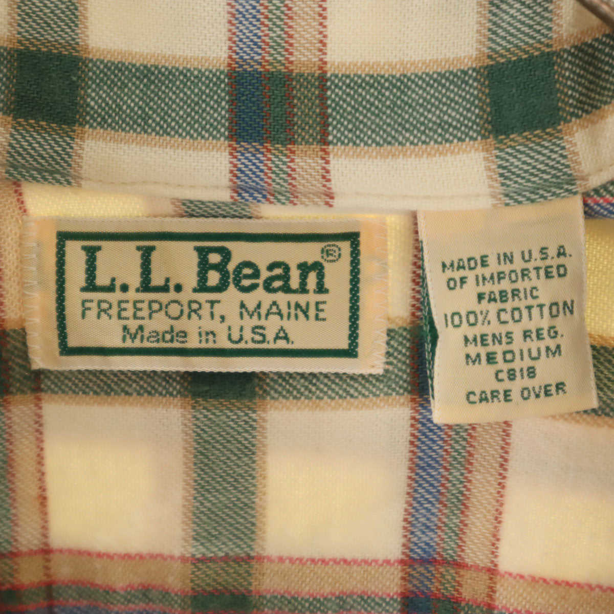L.L.Bean エルエルビーン 90s USA製 オールド チェック柄 長袖 コットンネル ボタンダウンシャツ M ベージュ アウトドア メンズ